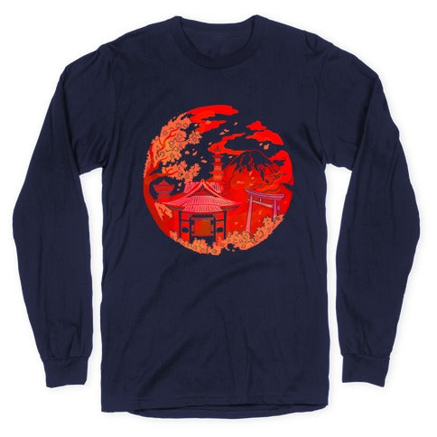 Japan's Mount Fuji and Shinto Shrines Inside the Rising Sun Longsleeve Tee